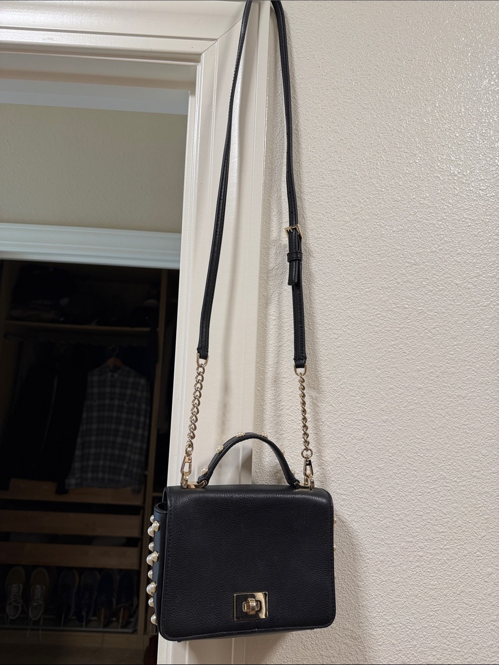 kate spade Black Leather Crossbody Bag with Gold Hardware
